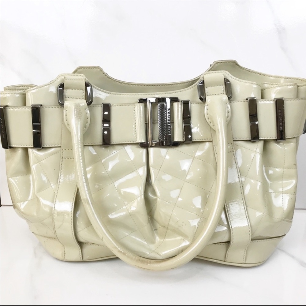 Burberry Cream Quilted Patent Leather Shoulder Bag